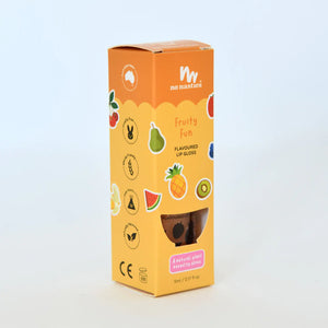 Kids fruity lip gloss boxed on white background