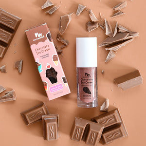 natural chocolate ice cream lip gloss with chocolate in the background