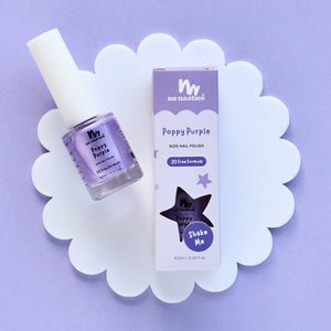 purple non toxic kids nail polish on purple and white background